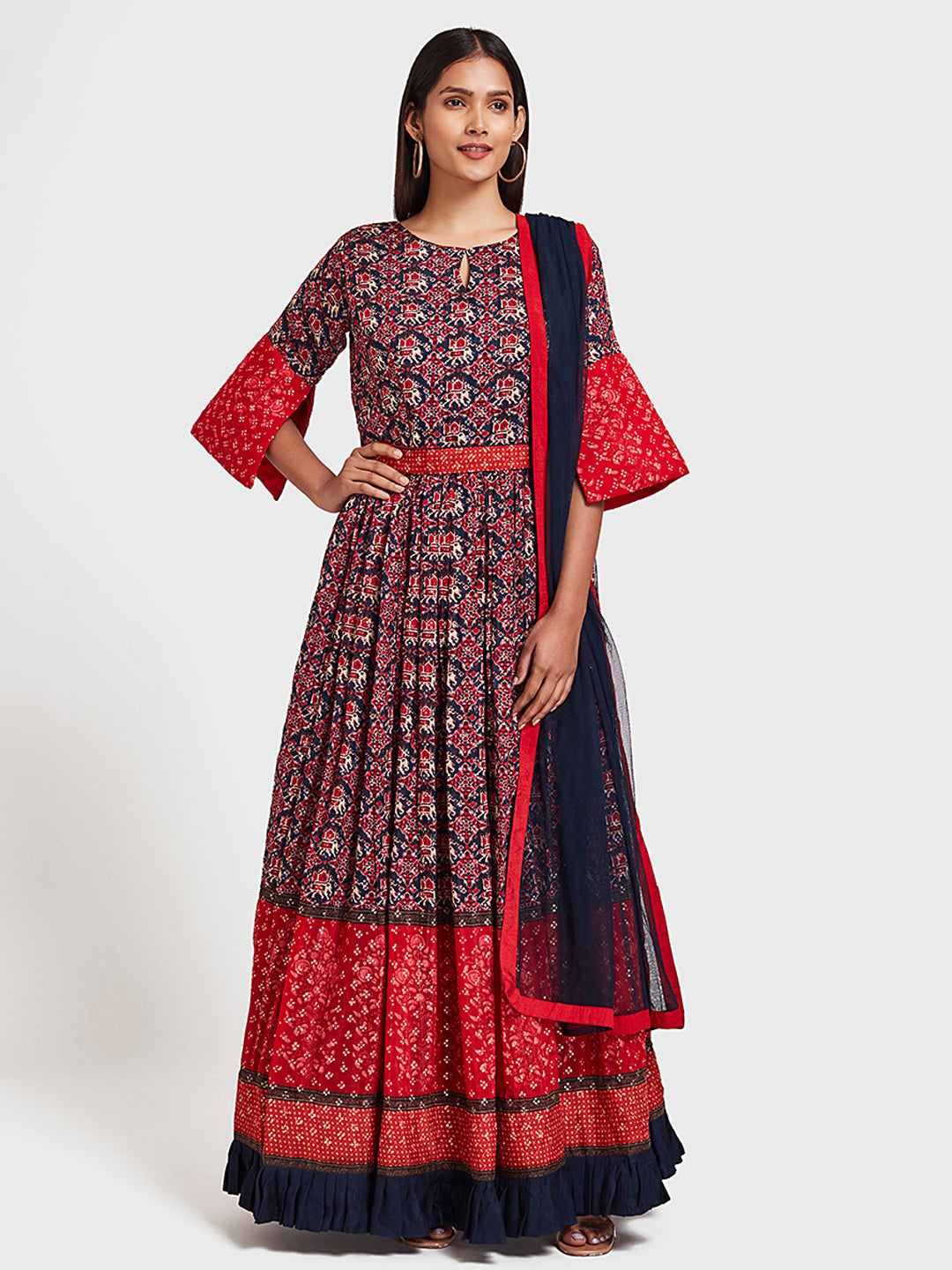 Neerus Navy Blue Color Silk Fabric Suit-Anarkali