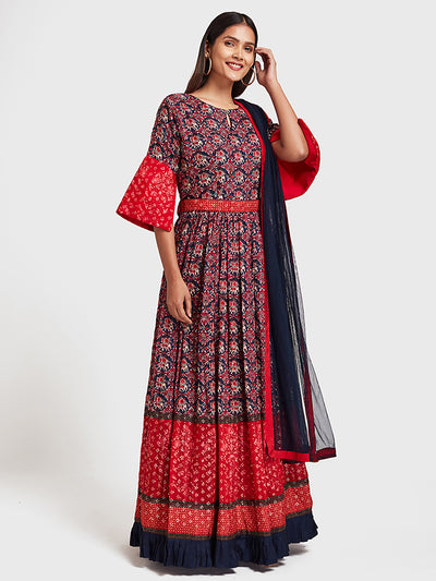 Neeru's Navy Blue Color Silk Fabric Suit-Anarkali