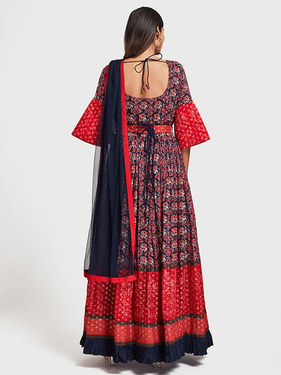 Neeru's Navy Blue Color Silk Fabric Suit-Anarkali