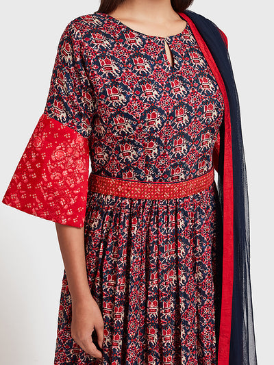 Neeru's Navy Blue Color Silk Fabric Suit-Anarkali