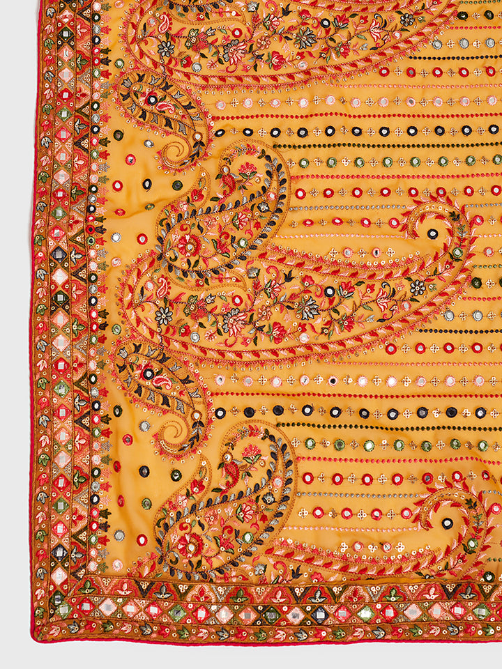Neerus Yellow silk embroidered Anarkali suit set - side view