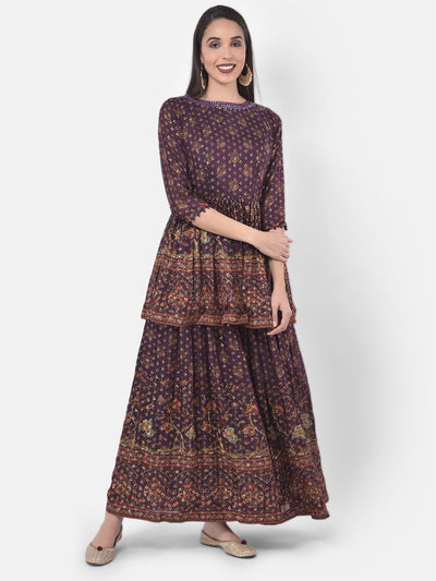 Neeru's Purple Embellished Kurta With Skirt & Dupatta