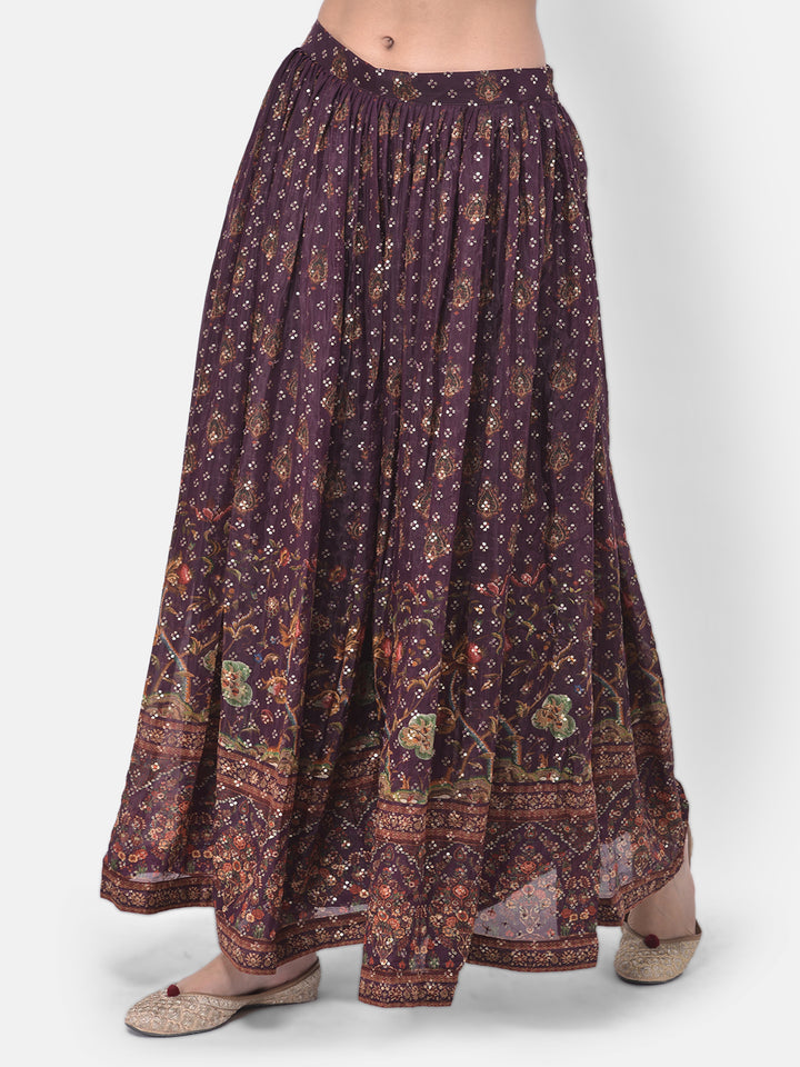 Neerus Purple Embellished Kurta With Skirt & Dupatta