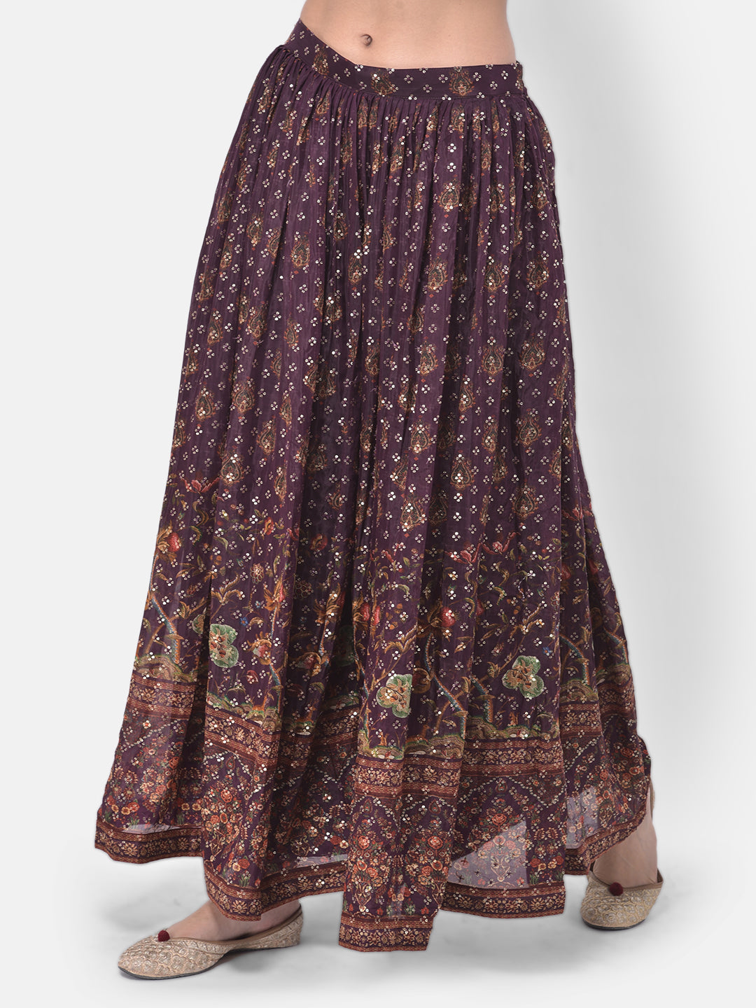 Neeru's Purple Embellished Kurta With Skirt & Dupatta