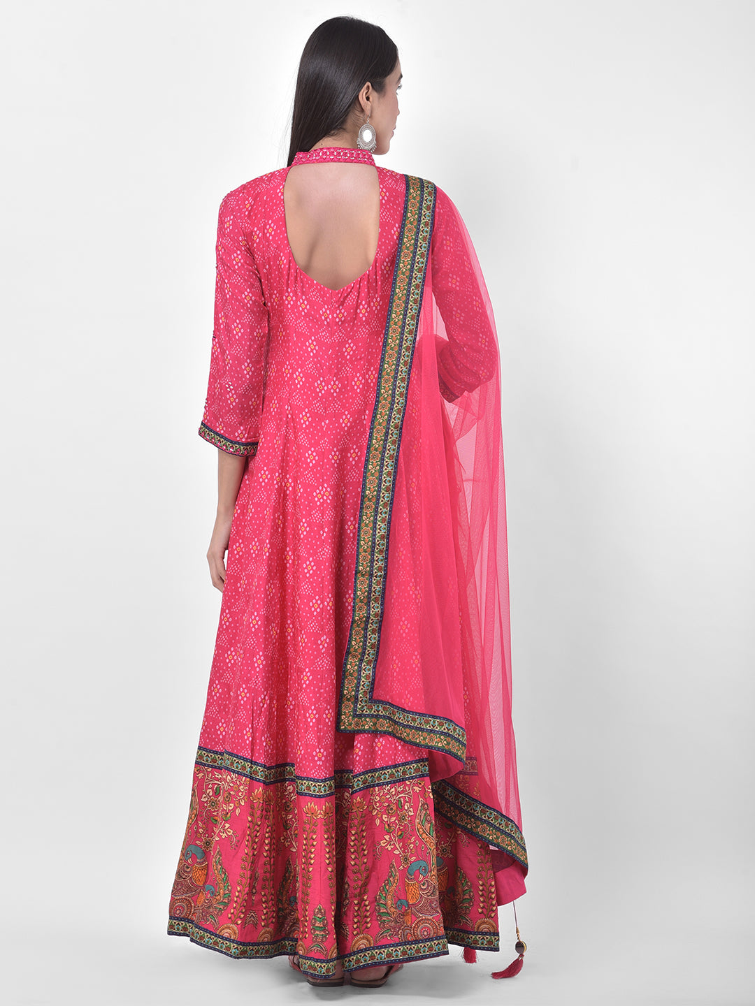 Neerus Pink georgette printed anarkali kurta with dupatta - side view