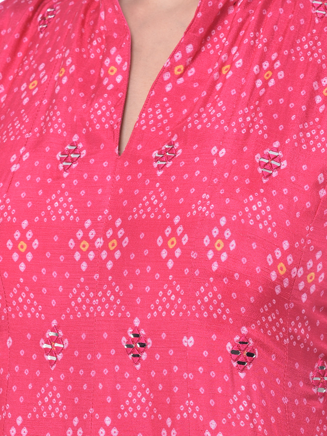 Neerus Pink georgette printed anarkali kurta with dupatta - detail view 1