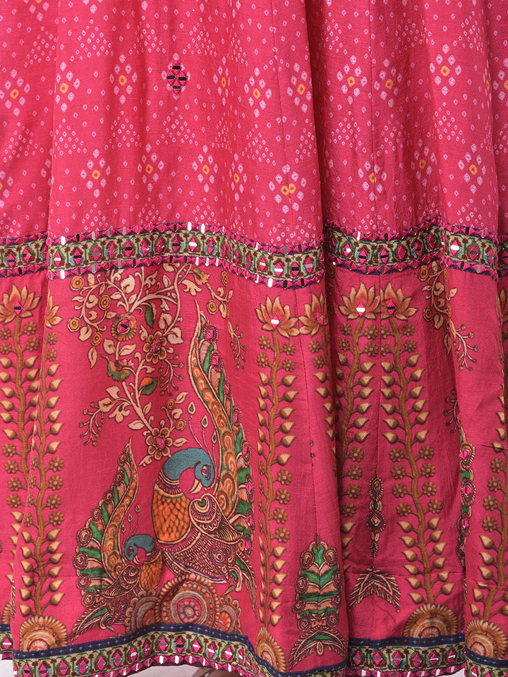 Neerus Pink georgette printed anarkali kurta with dupatta - detail view 2