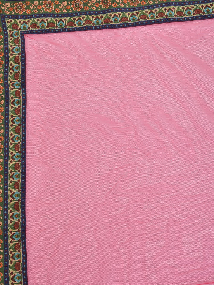 Neerus Pink georgette printed anarkali kurta with dupatta - detail view 3