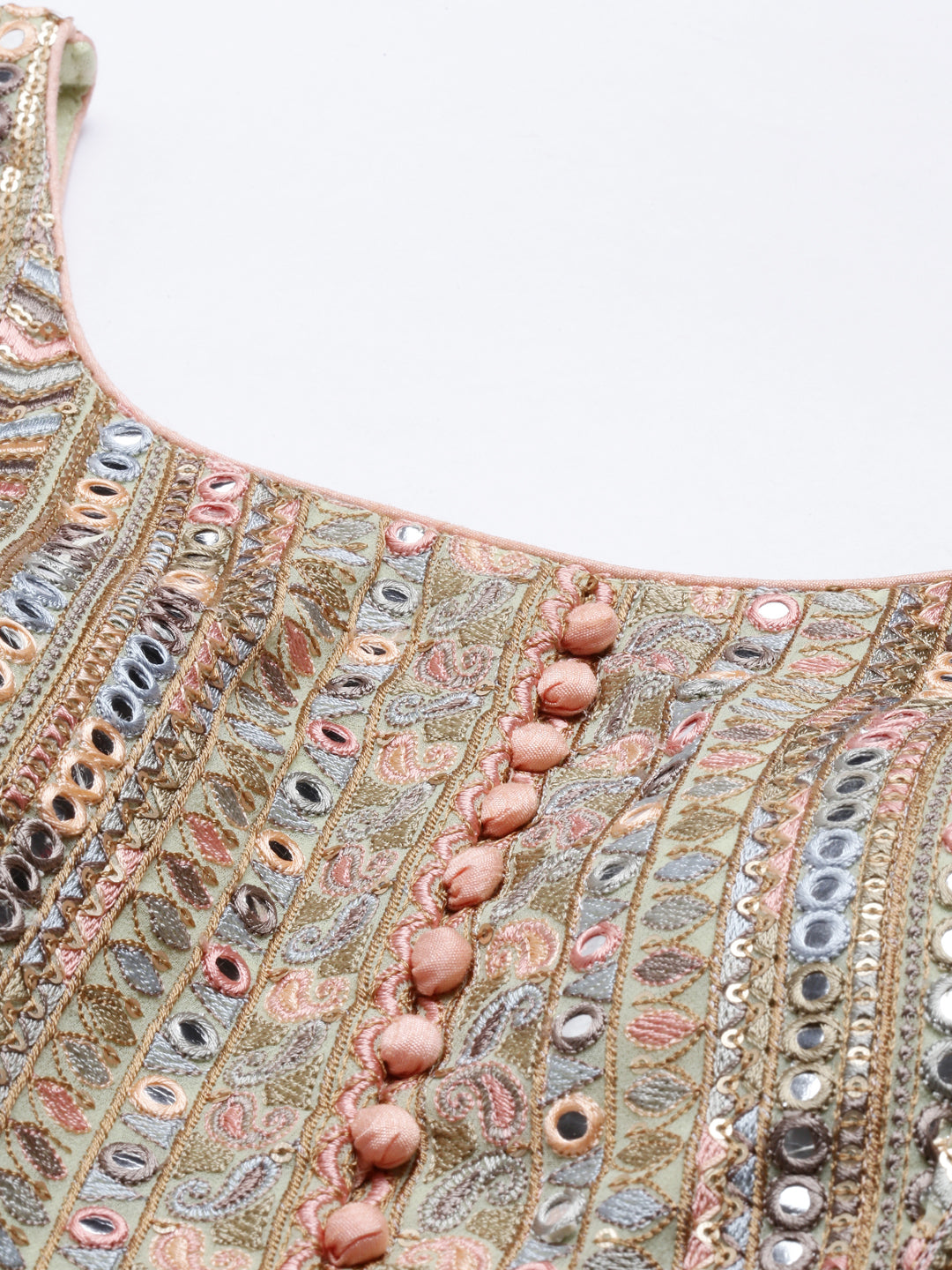 Neerus Green georgette embroidered kurta set peplum - detail view 1
