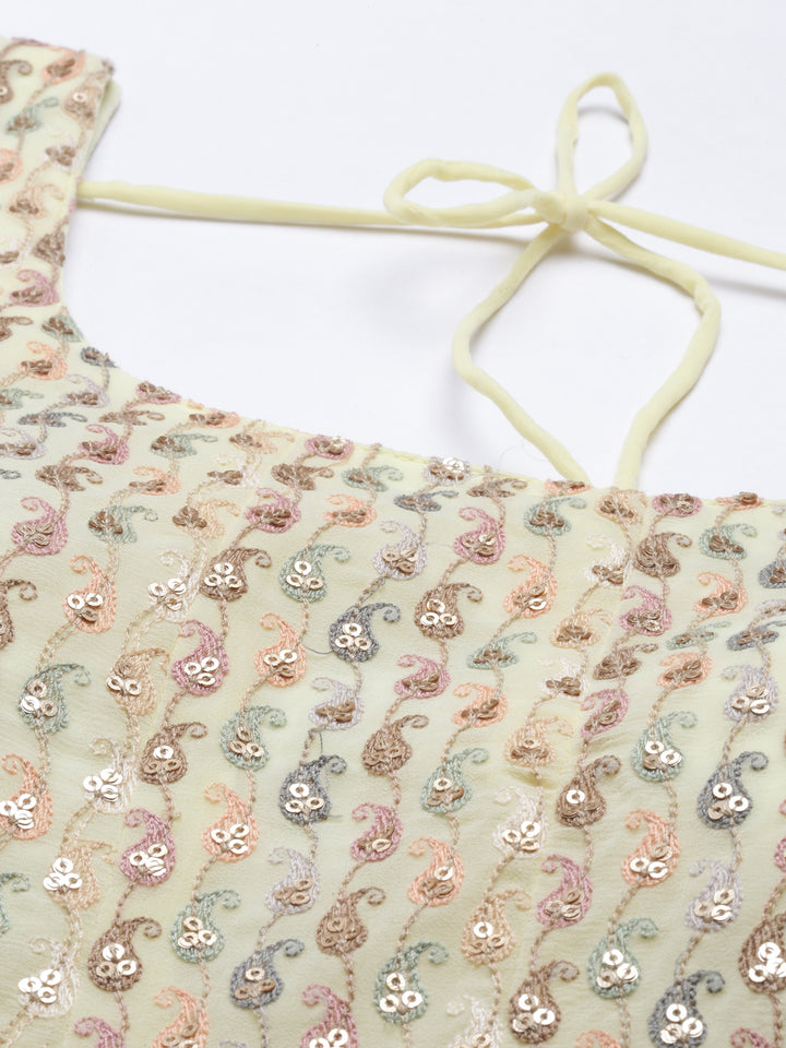 Neerus Green georgette embroidered kurta set peplum - detail view 2