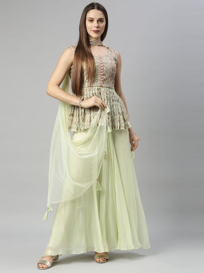 Neeru's Pista Color Georgette Fabric Suit-Peplum