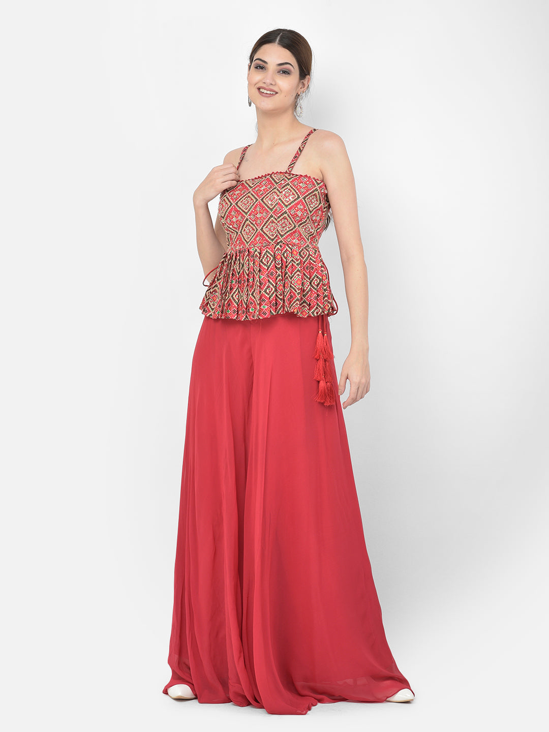 Neeru's Red Color Georgette Fabric Salwar Kameez