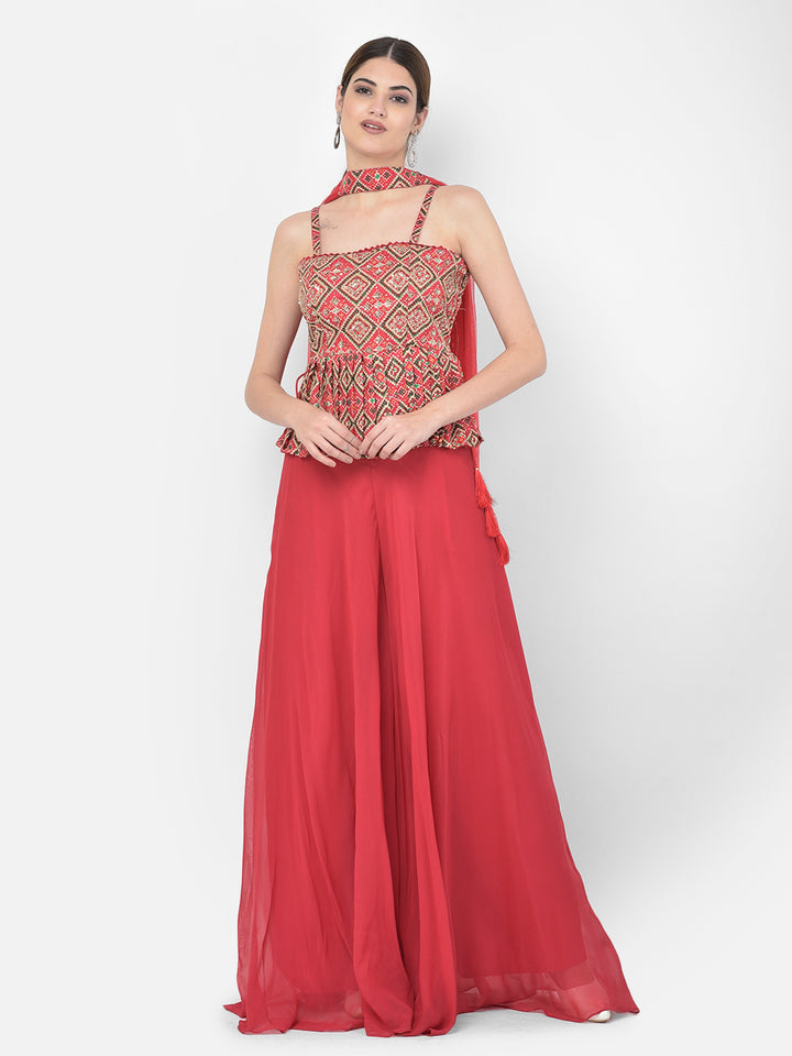 Neerus Red Color Georgette Fabric Salwar Kameez