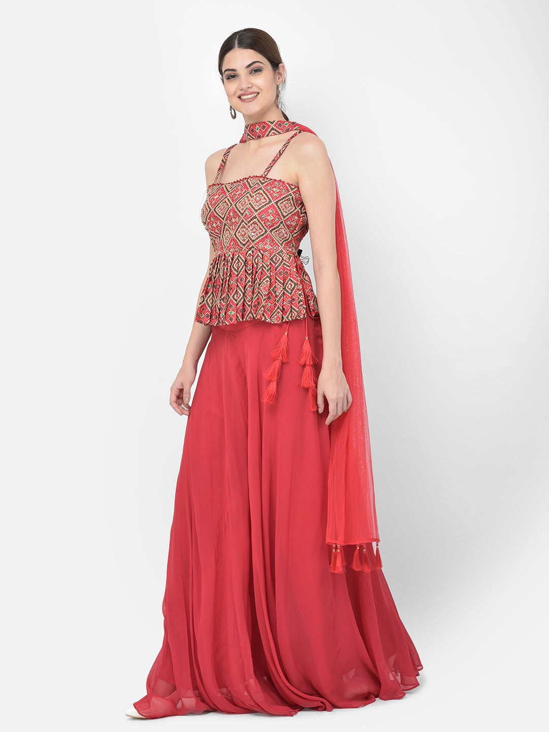 Neerus Red Color Georgette Fabric Salwar Kameez