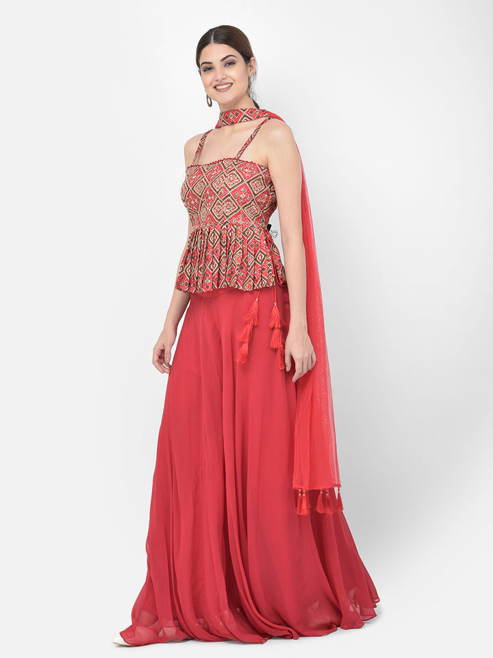 Neerus Red Color Georgette Fabric Salwar Kameez