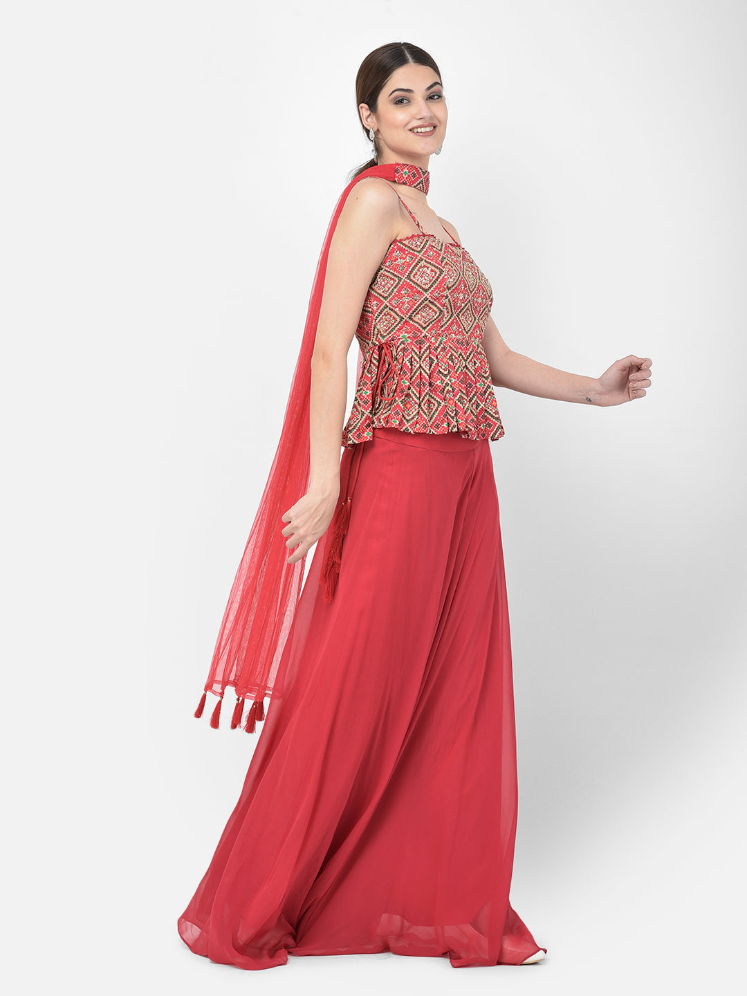 Neerus Red Color Georgette Fabric Salwar Kameez