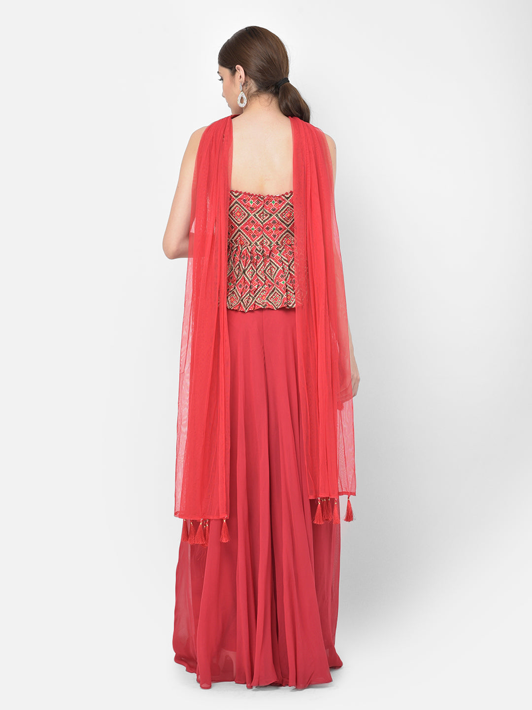 Neerus Red Color Georgette Fabric Salwar Kameez