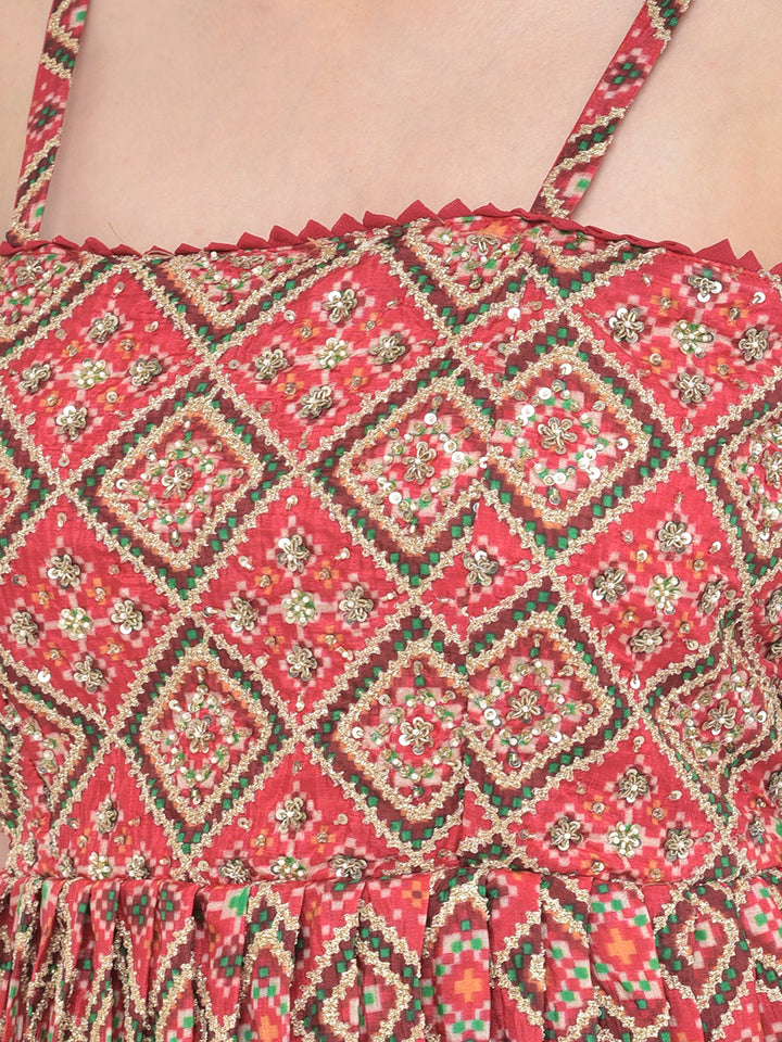 Neerus Red Color Georgette Fabric Salwar Kameez