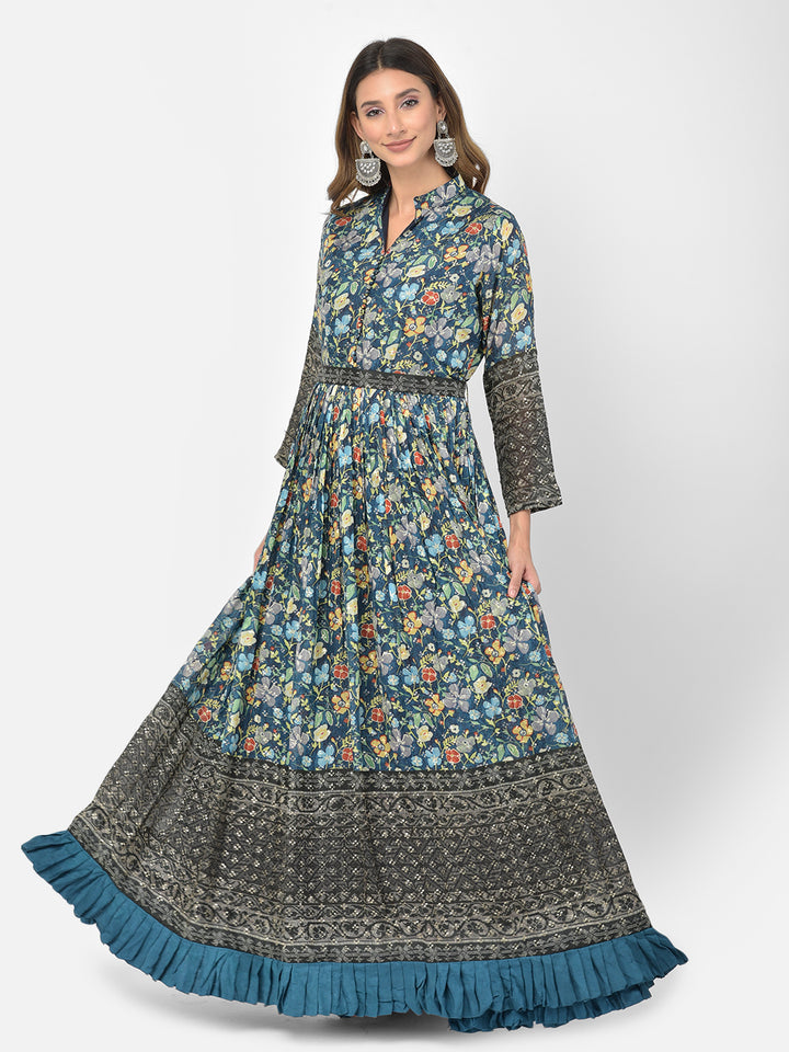 Neerus Blue Georgette Embroidered Gown - detail view 3