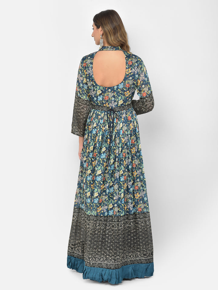 Neerus Blue Georgette Embroidered Gown - detail view 1