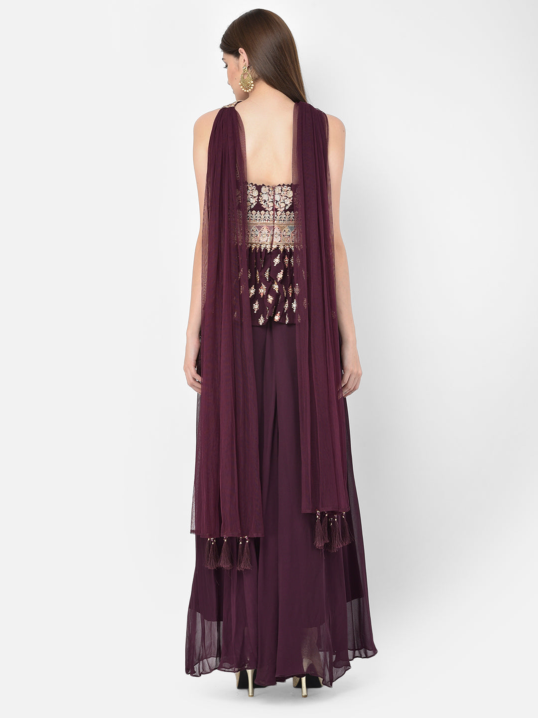 Neeru'S wine color, georgette fabric salwar kameez