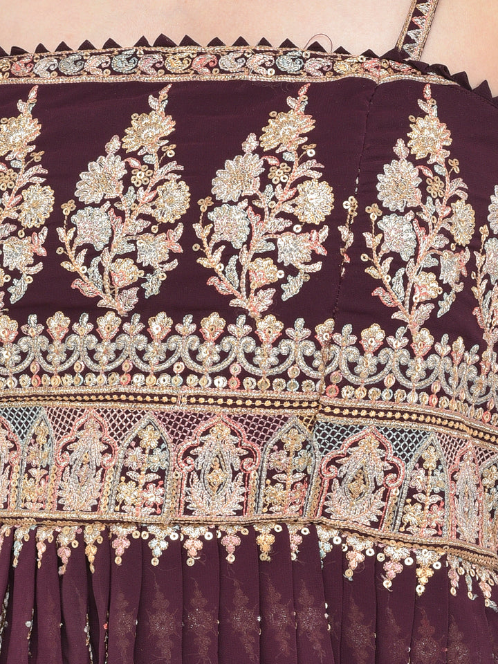 Neerus Maroon georgette embellished kurta set - detail view 2