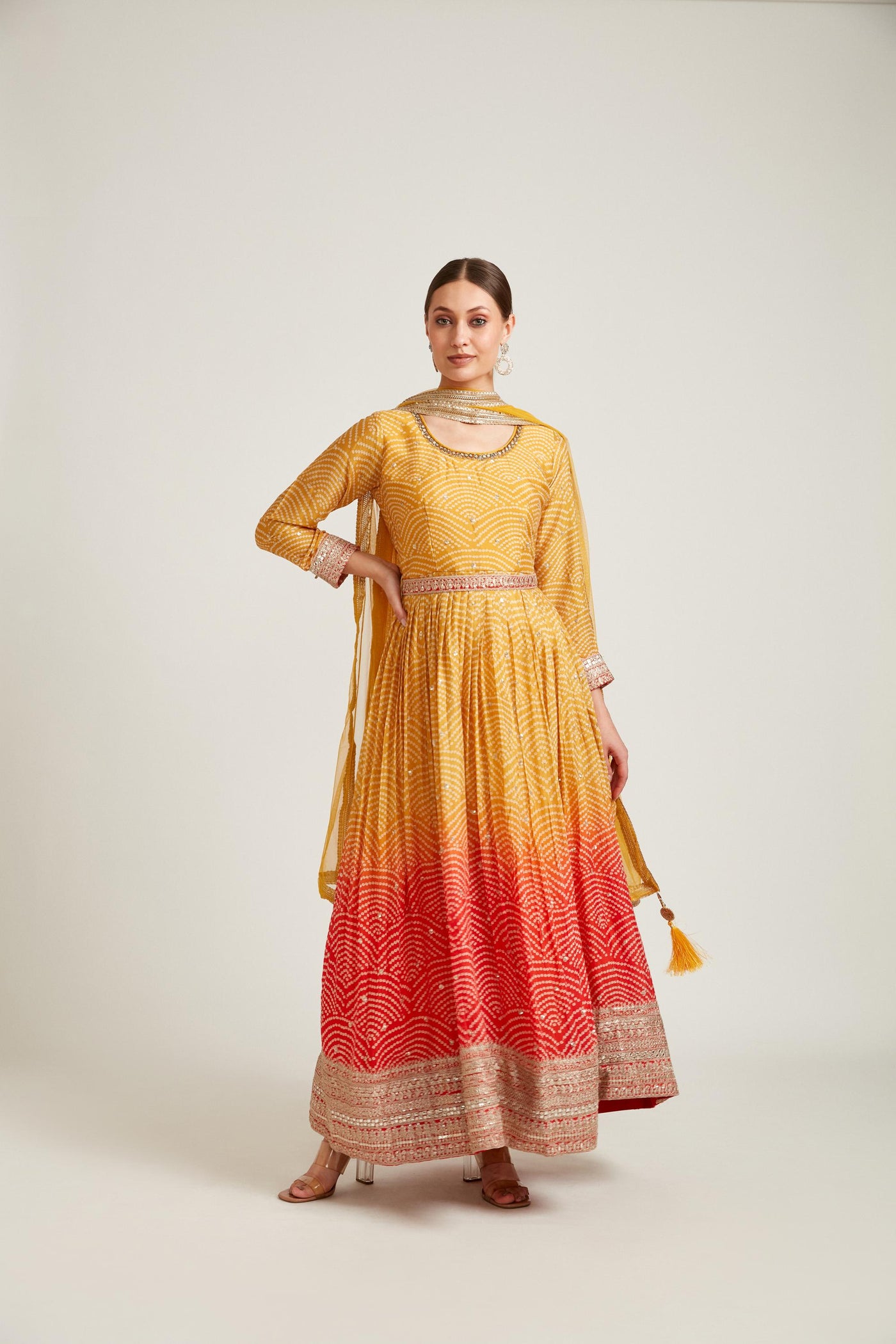 Neeru's Mustard Color Georgette Fabric Gown