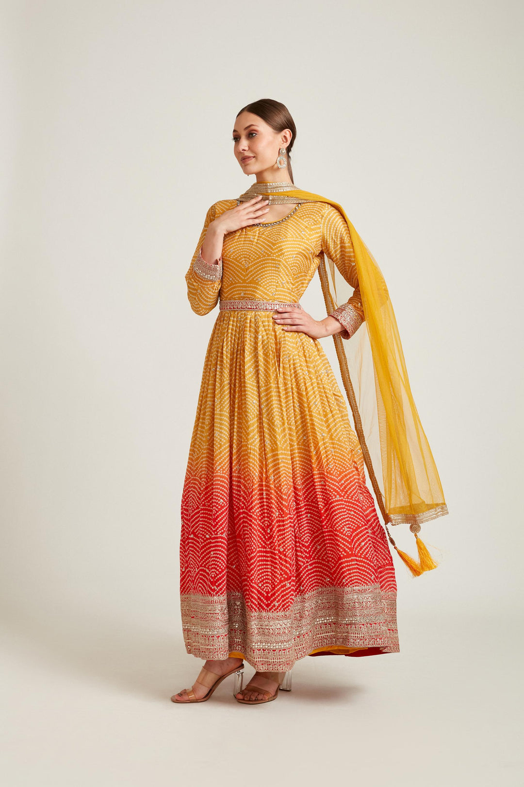 Neerus Mustard Color Georgette Fabric Gown