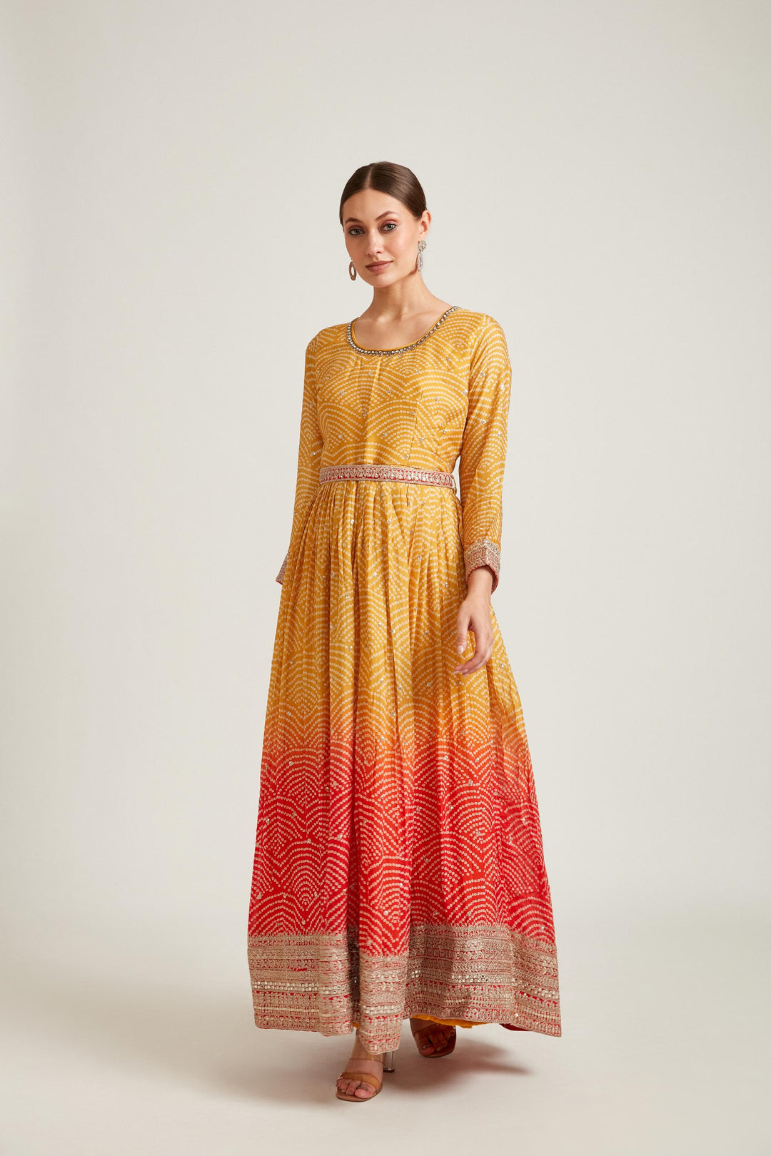 Neerus Mustard Color Georgette Fabric Gown