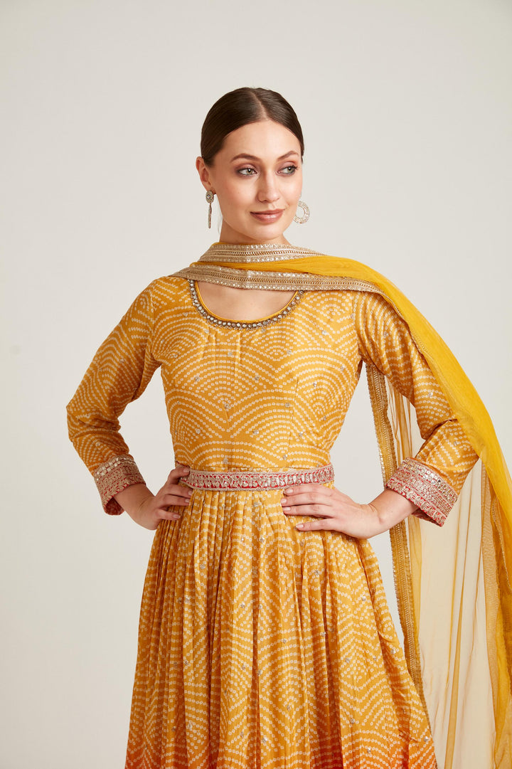 Neerus Mustard Color Georgette Fabric Gown