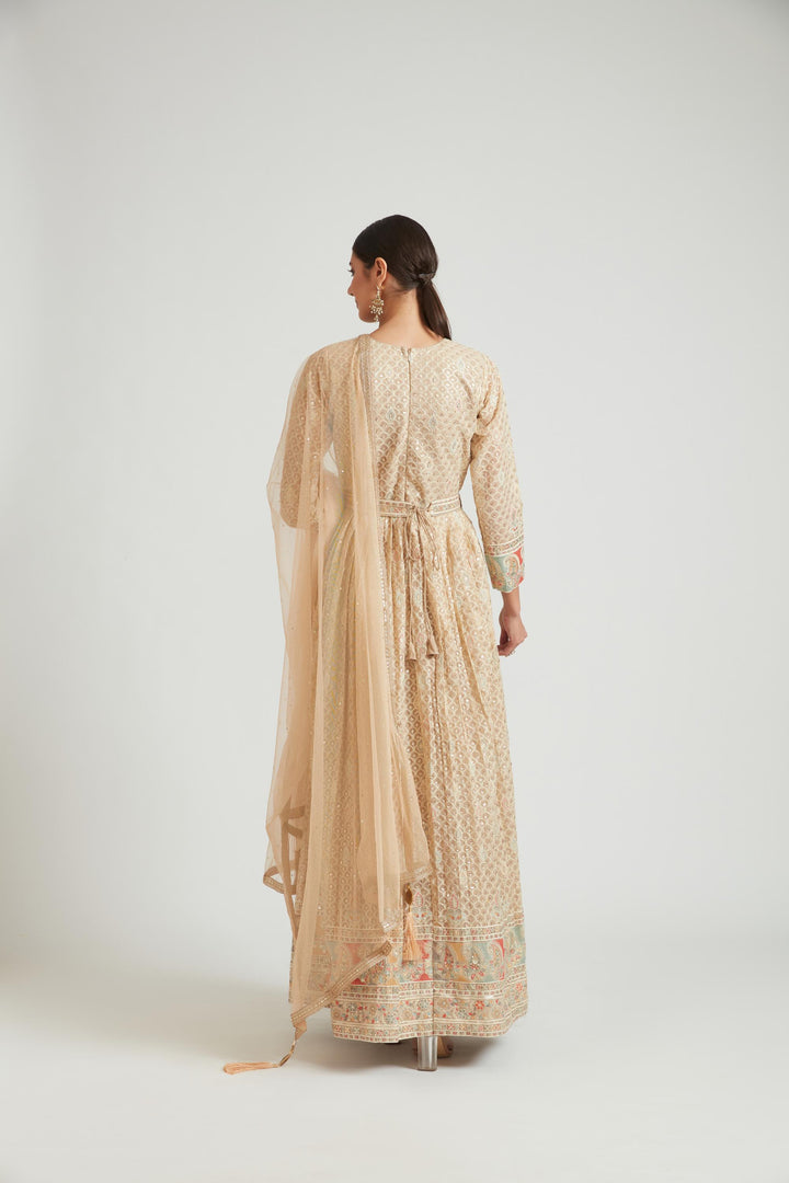Neerus Beige Color Georgette Fabric Gown