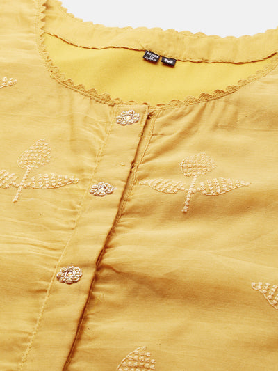 Neeru's Women Mustard Yellow Embroidered A-Line Kurta
