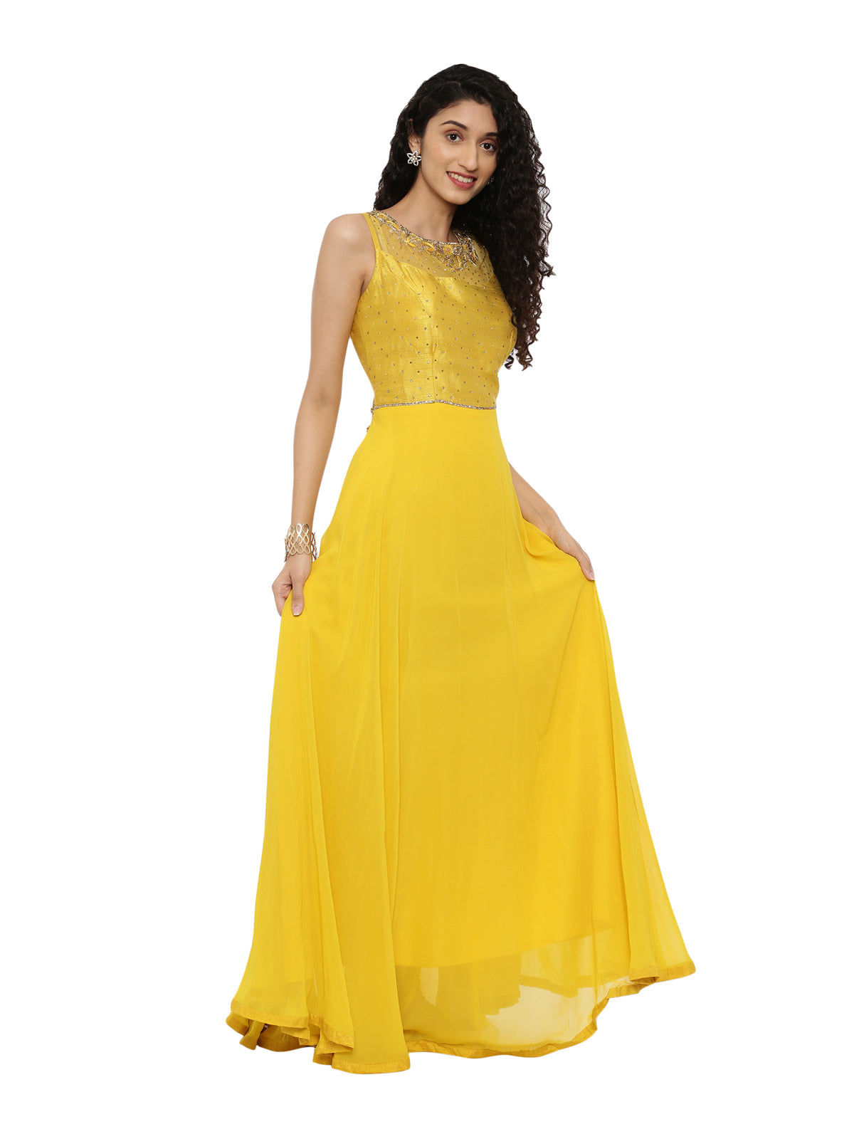 Neeru's Yellow Color Georgette Fabric Suit-Anarkali