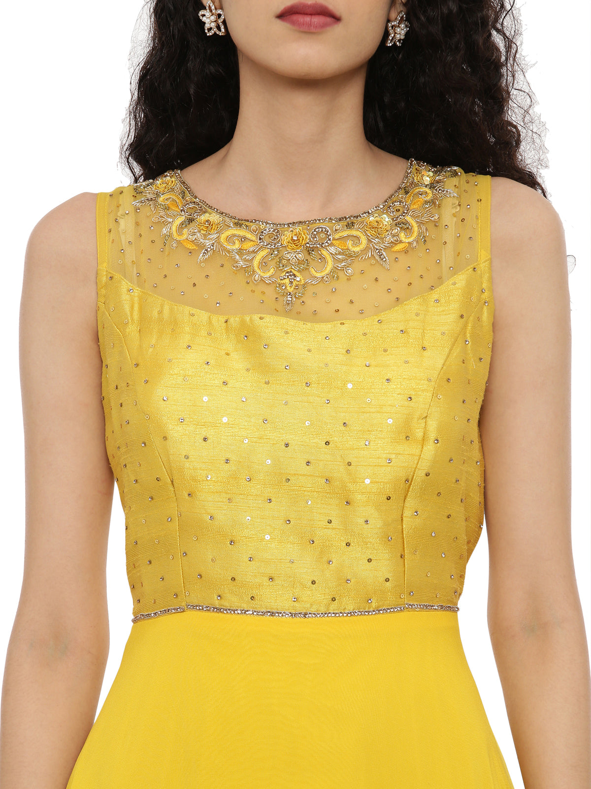 Neeru's Yellow Color Georgette Fabric Suit-Anarkali