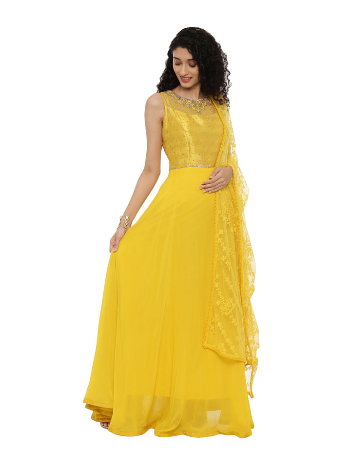 Neerus Yellow Color Georgette Fabric Suit-Anarkali