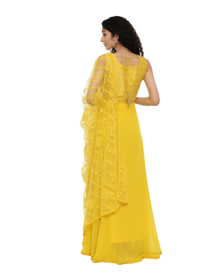 Neerus Yellow Color Georgette Fabric Suit-Anarkali