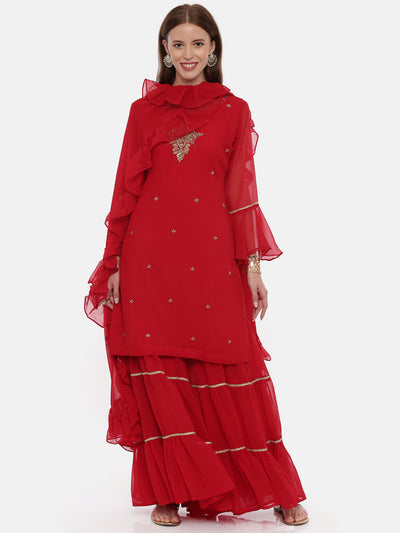 Neeru's Maroon Color Georgette Fabric Full Sleeves Suit-Gharara