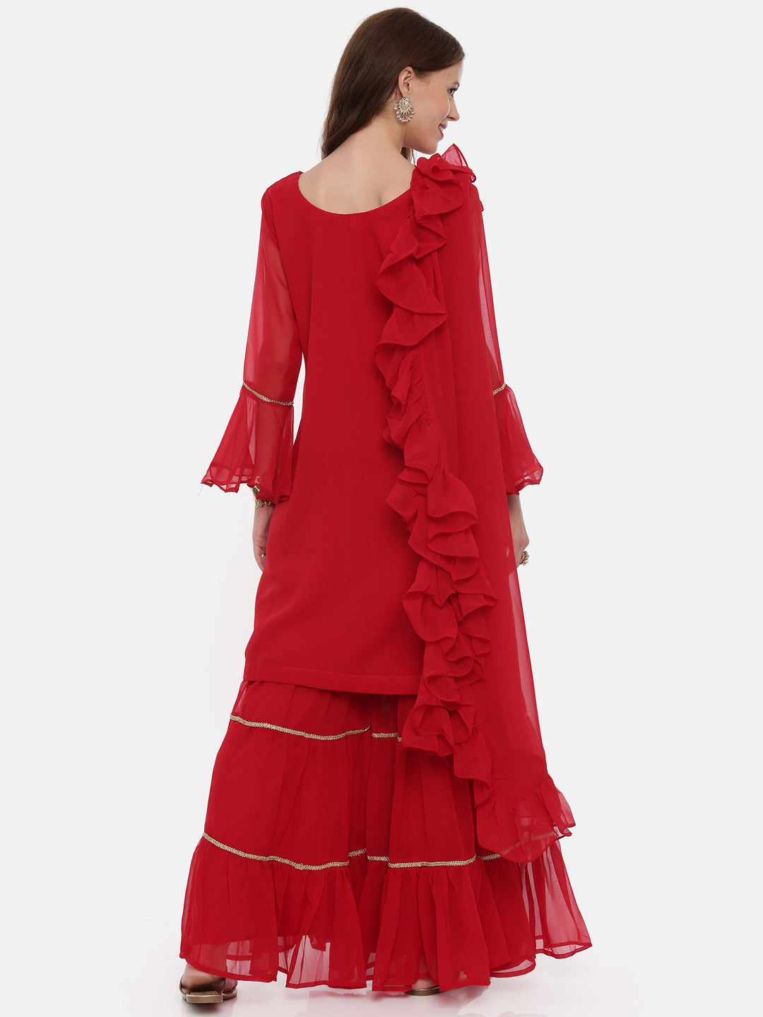 Neeru'S Maroon Color, Georgette Fabric Full Sleeves Suit-Gharara