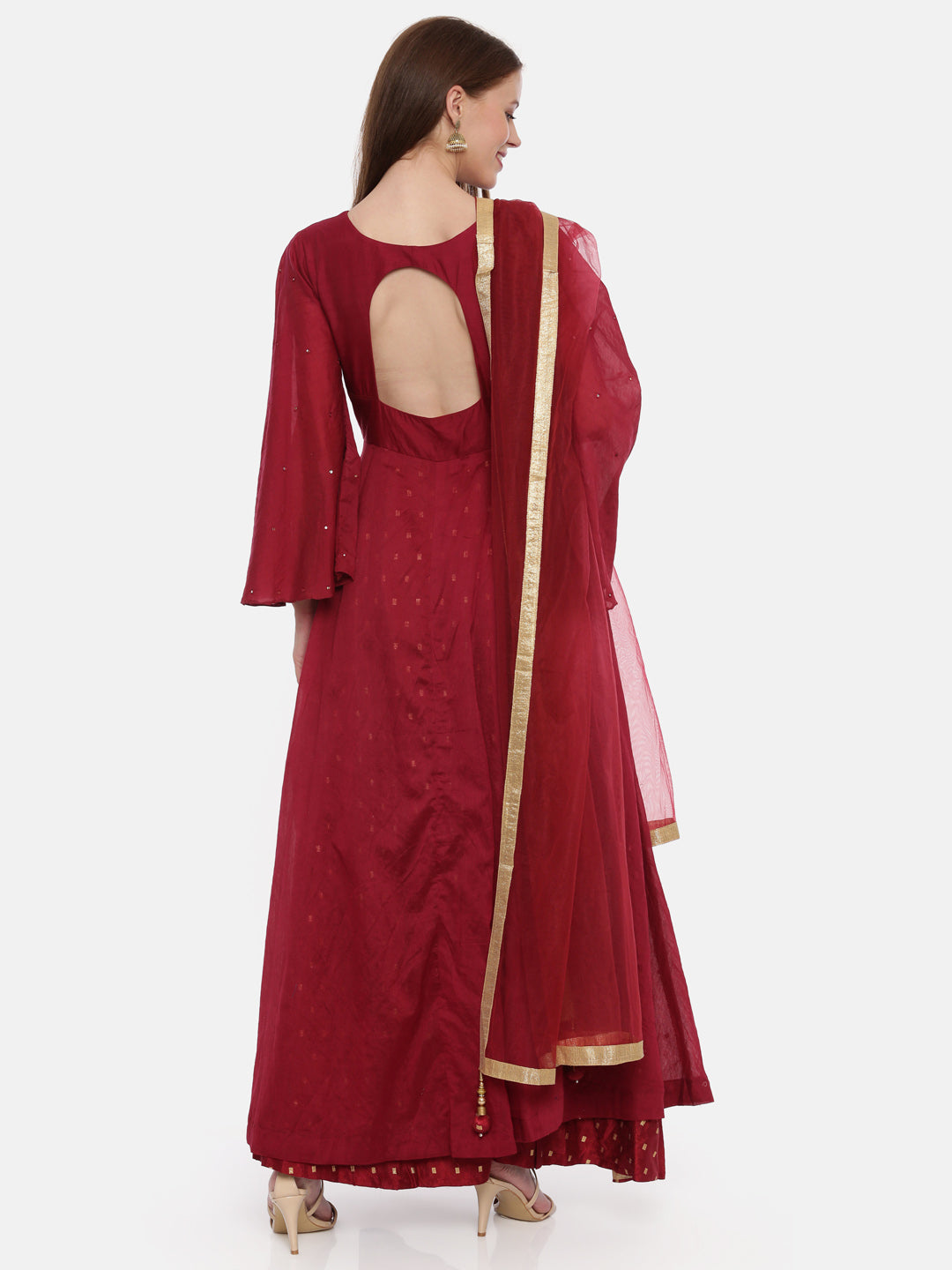 Neeru'S Maroon Color, Silk Fabric Full Sleeves Suit-Anarkali