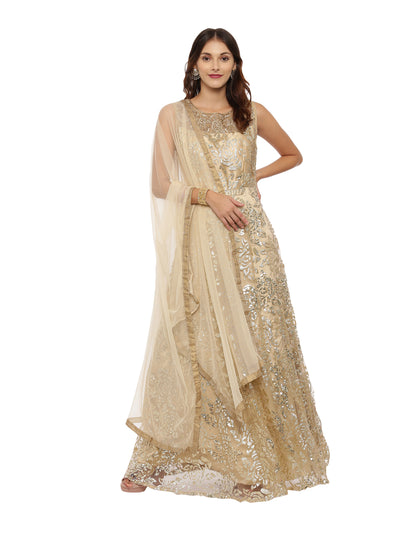 Neeru's Gold Color Nett Fabric Gown