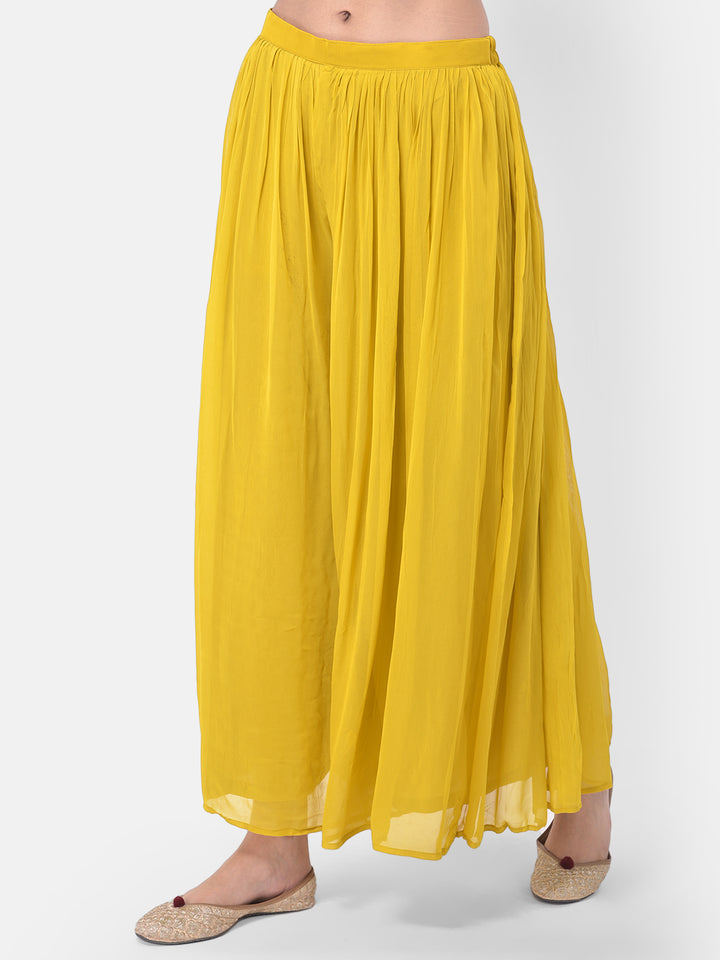 Neerus Yellow Embellished Top & Skirt Set With Shrug