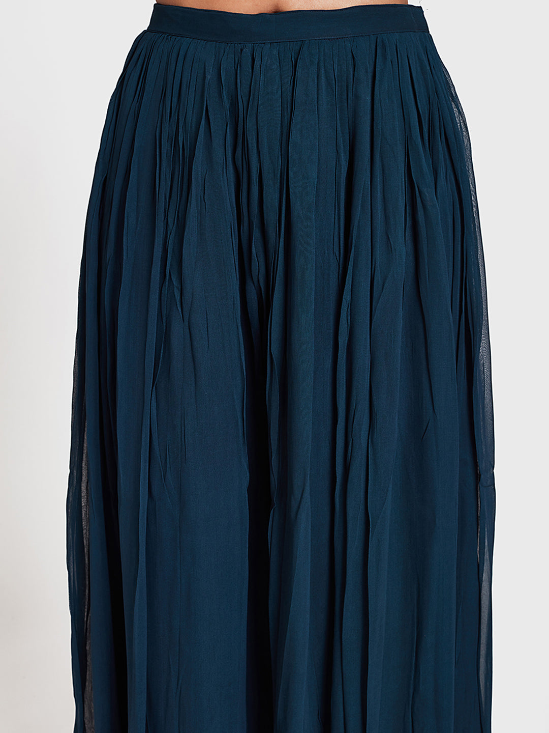 Neerus Blue embroidered co-ord set top skirt shrug - detail view 3