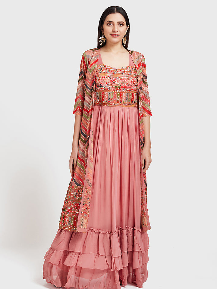 Neerus Baby Pink Color Georgette Fabric Suit-Fusion