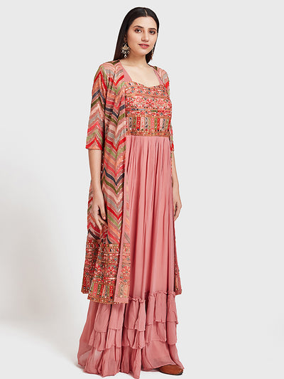 Neeru'S Baby Pink Color, Georgette Fabric Suit-Fusion