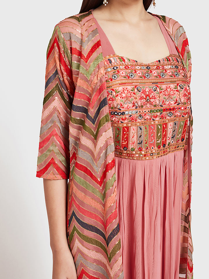 Neerus Baby Pink Color Georgette Fabric Suit-Fusion