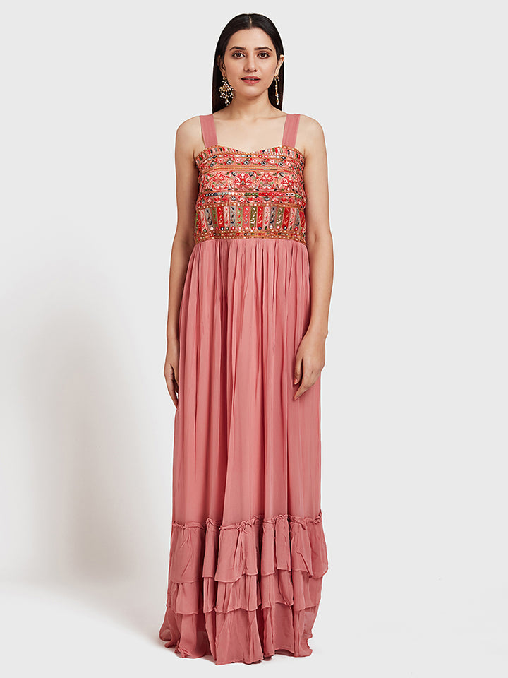 Neerus Baby Pink Color Georgette Fabric Suit-Fusion