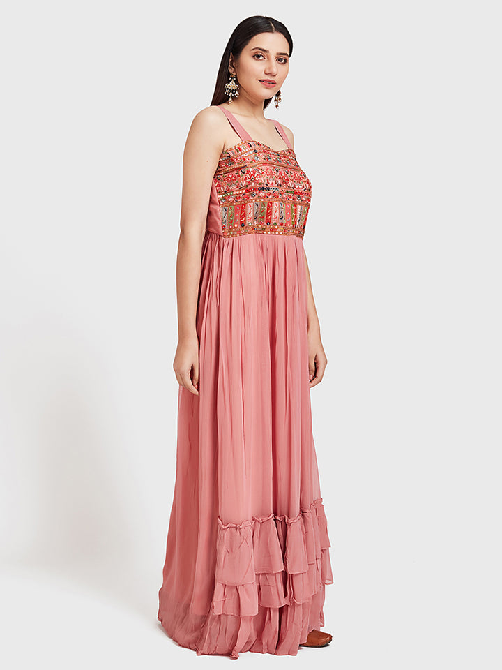 Neerus Baby Pink Color Georgette Fabric Suit-Fusion