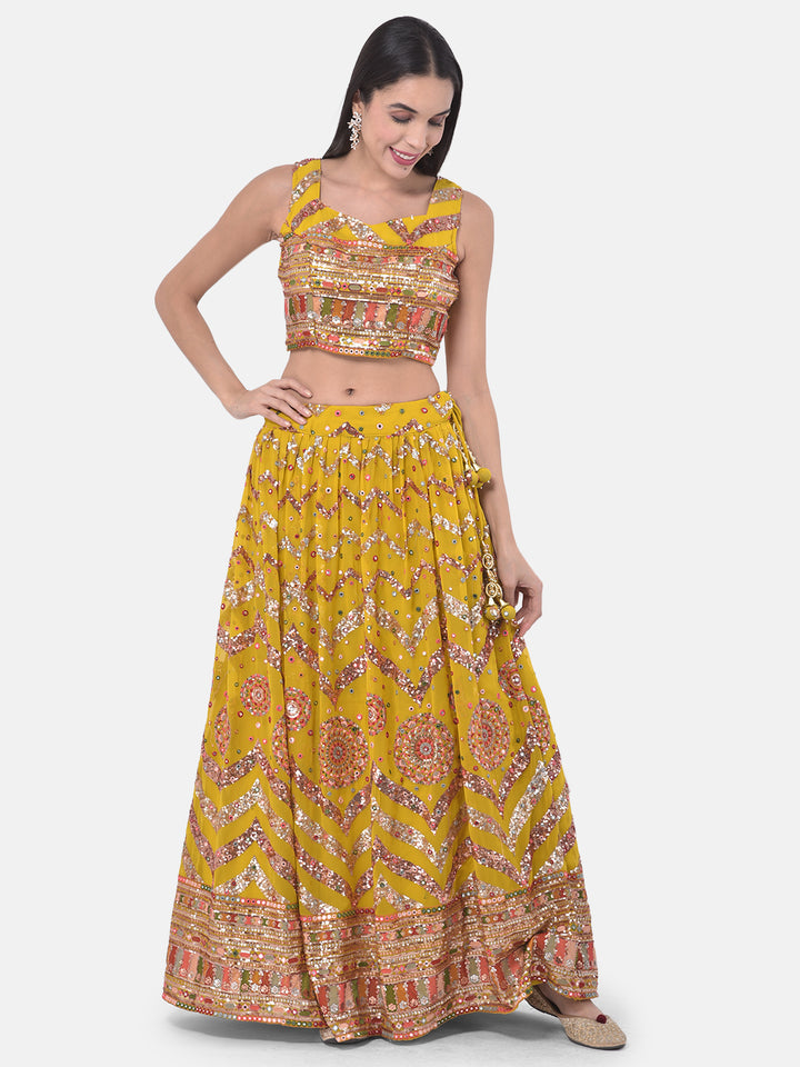 Neerus Yellow Embellished Lehenga Set
