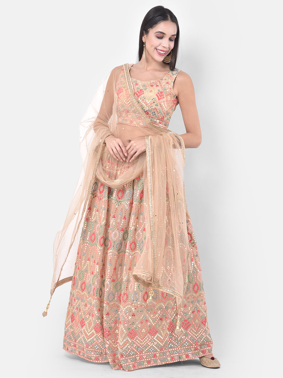 Neeru'S Peach Embellished Lehenga Set