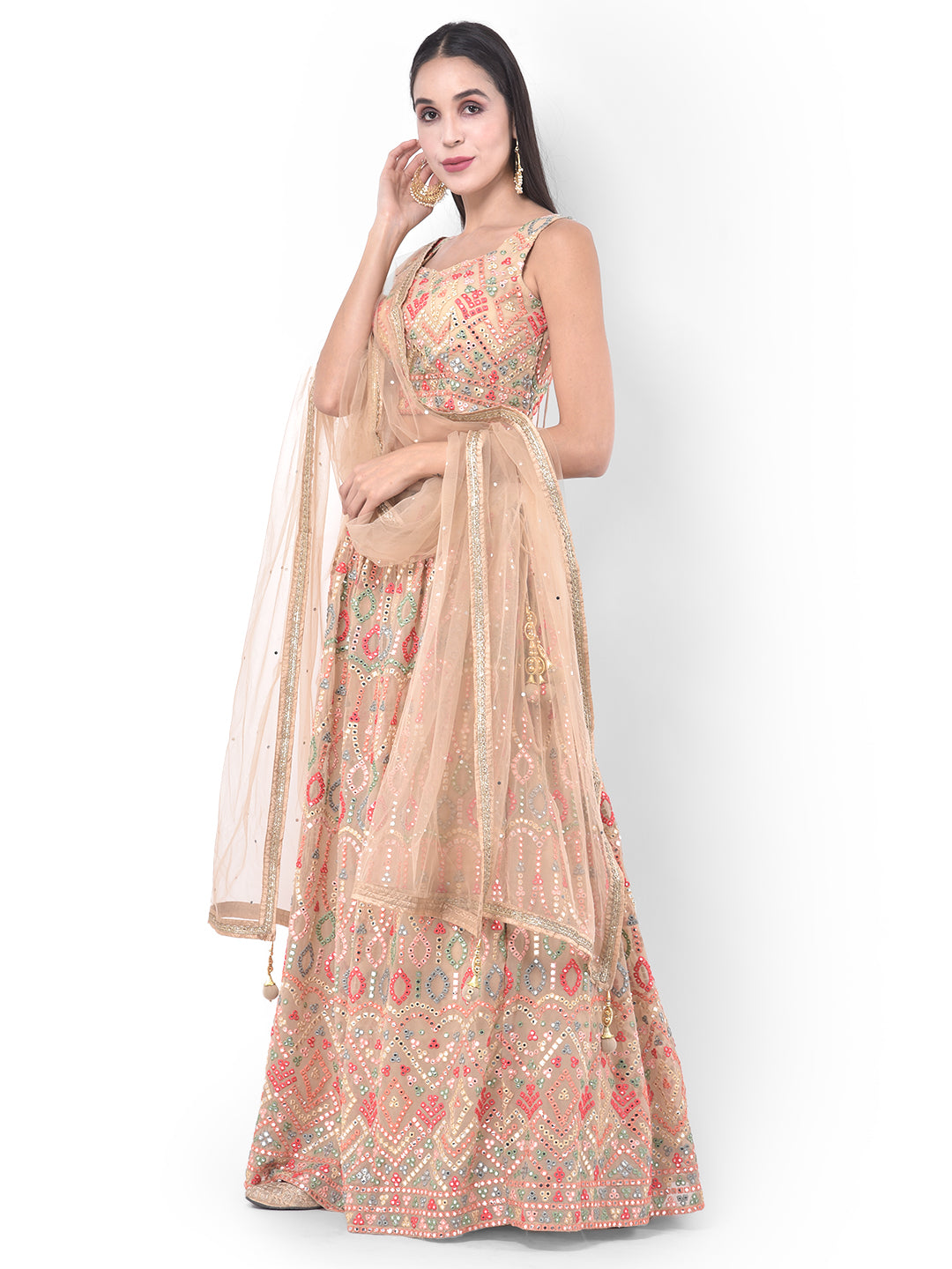 Neerus Orange embellished flared lehenga set - back view